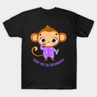 Ready for the dream world Hello little monkey in pajamas washing teeth cute baby outfit T-Shirt